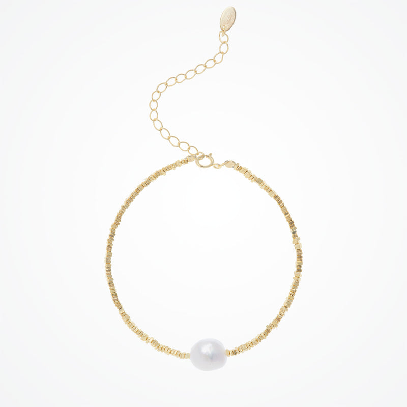 Single freshwater baroque pearl gold bracelet