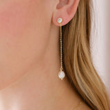 Single freshwater pearl and crystal chain drop earrings (gold)