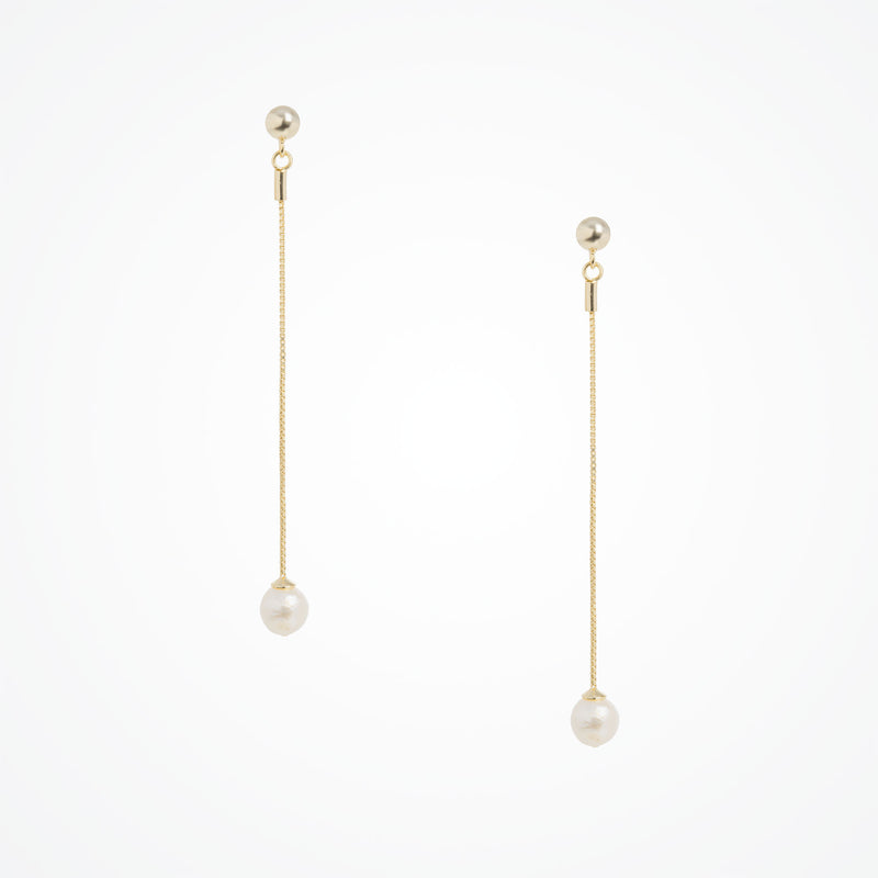 Single freshwater pearl chain drop stud earrings (gold)