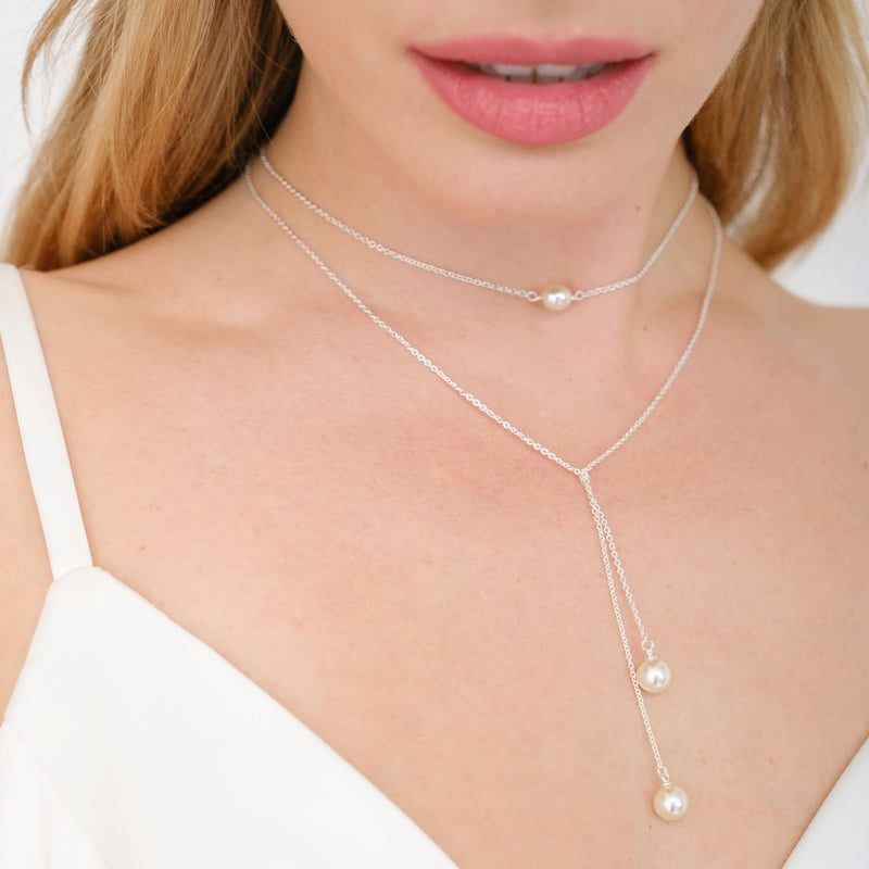 Single pearl choker necklace (silver) - Liberty in Love