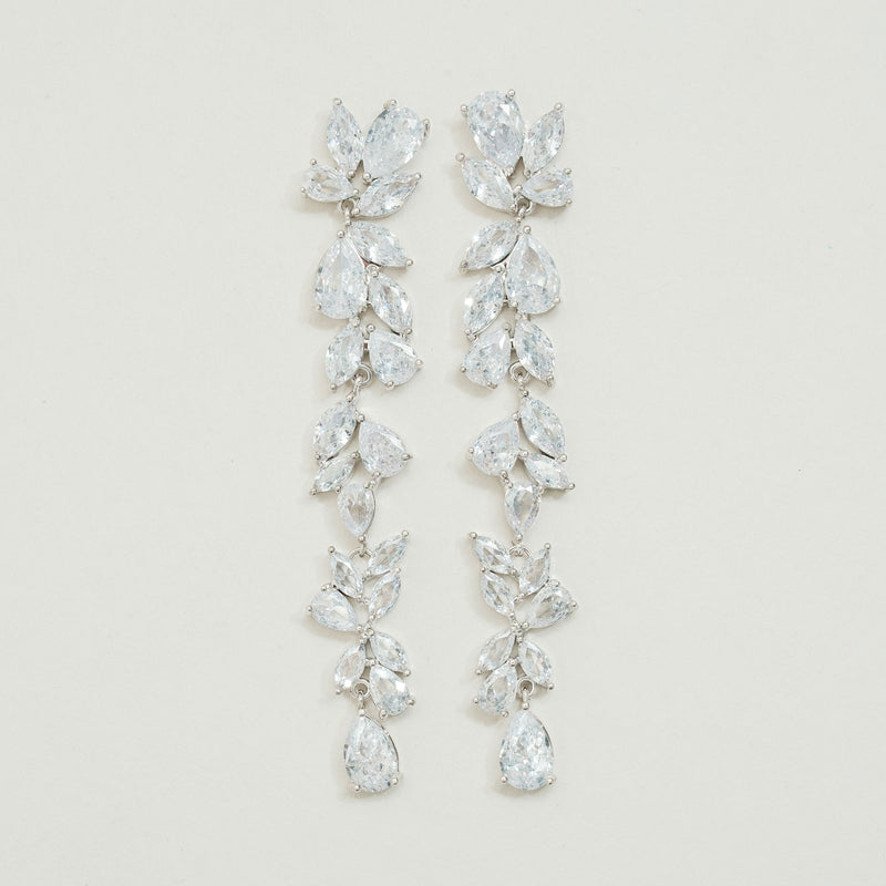 Sloane floral crystal long drop earrings (silver) - Liberty in Love