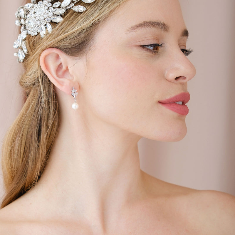 Sylvie deco fan pearl drop earrings (silver) - Liberty in Love