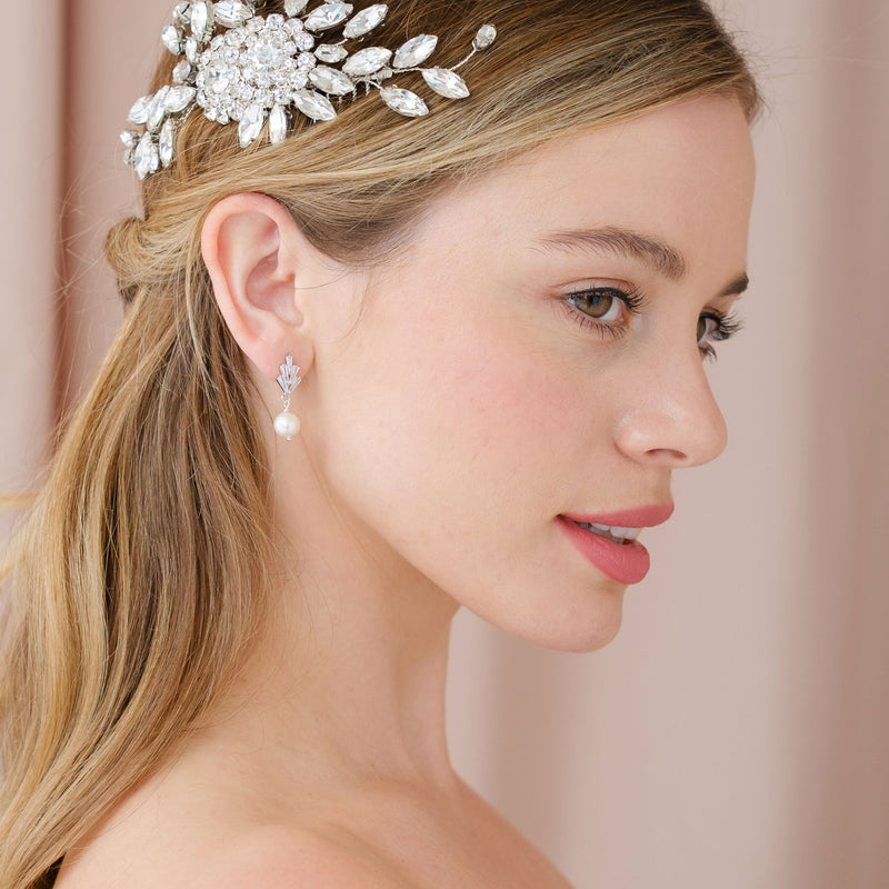 Sylvie deco fan pearl drop earrings (silver) - Liberty in Love