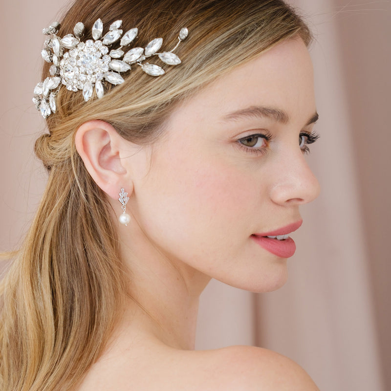 Sylvie deco fan pearl drop earrings (silver) - Liberty in Love