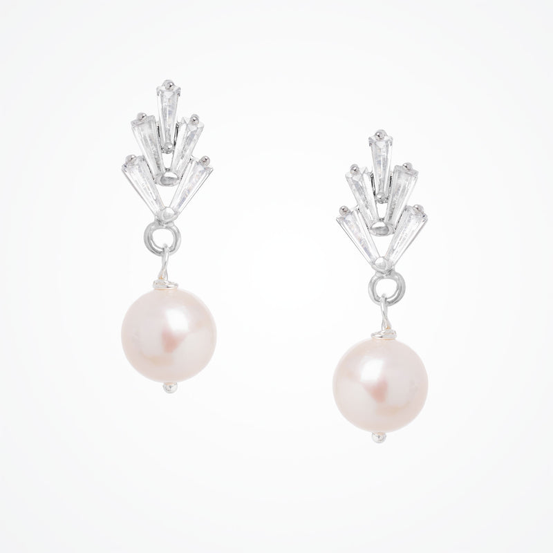 Sylvie deco fan pearl drop earrings (silver) - Liberty in Love
