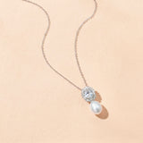 Syren zirconia pearl earrings and pendant necklace set (silver)