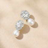 Syren zirconia pearl earrings and pendant necklace set (silver)