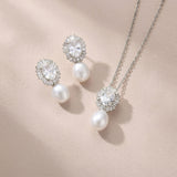 Syren zirconia pearl earrings and pendant necklace set (silver)