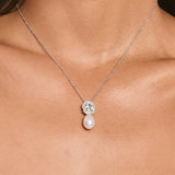 Syren zirconia pearl earrings and pendant necklace set (silver)