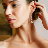 Tala long drop crystal teardrop ear-hook earrings (silver) - Liberty in Love