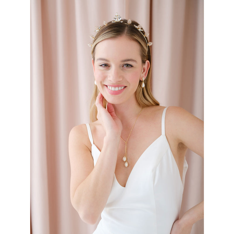 Teardrop pearl droplet lariat necklace (gold)