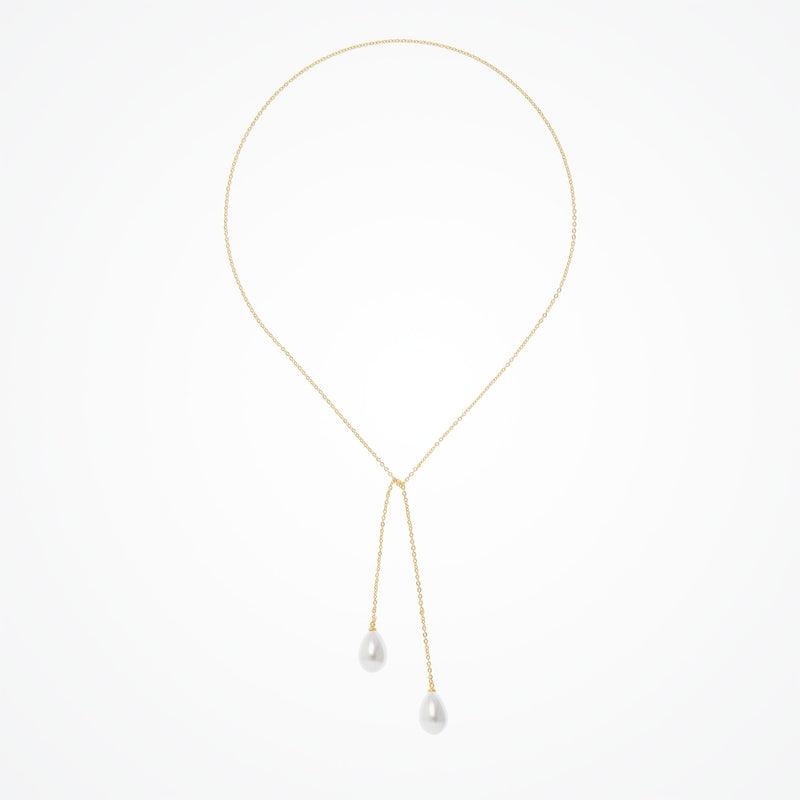 Teardrop pearl droplet lariat necklace (gold)