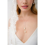 Teardrop pearl droplet lariat necklace (silver) - Liberty in Love