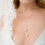 Teardrop pearl droplet lariat necklace (silver) - Liberty in Love