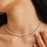 Tennis anyone emerald-cut zirconia tennis necklace (silver)
