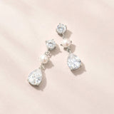 Theia pearl & pear-cut crystal drop earrings (silver)