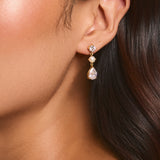 Theia pearl & pear-cut crystal drop earrings (gold)