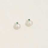 Thessa emerald green zirconia and pearl earrings (silver)