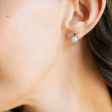 Thessa emerald green zirconia and pearl earrings (silver)