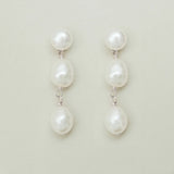 Triple freshwater pearl short drop earrings (silver)
