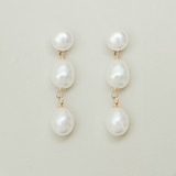 Triple freshwater pearl short drop earrings (gold)