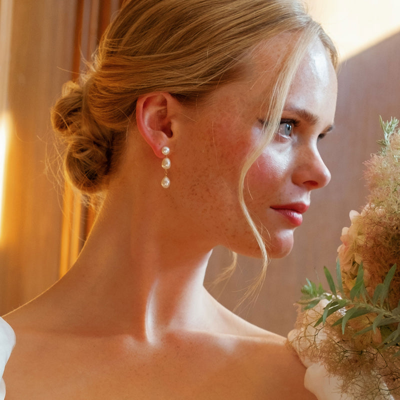 Triple freshwater pearl short drop earrings - Liberty in Love