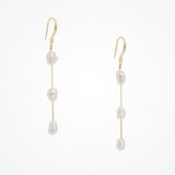 Triple freshwater pearl long drop earrings (gold) - Liberty in Love