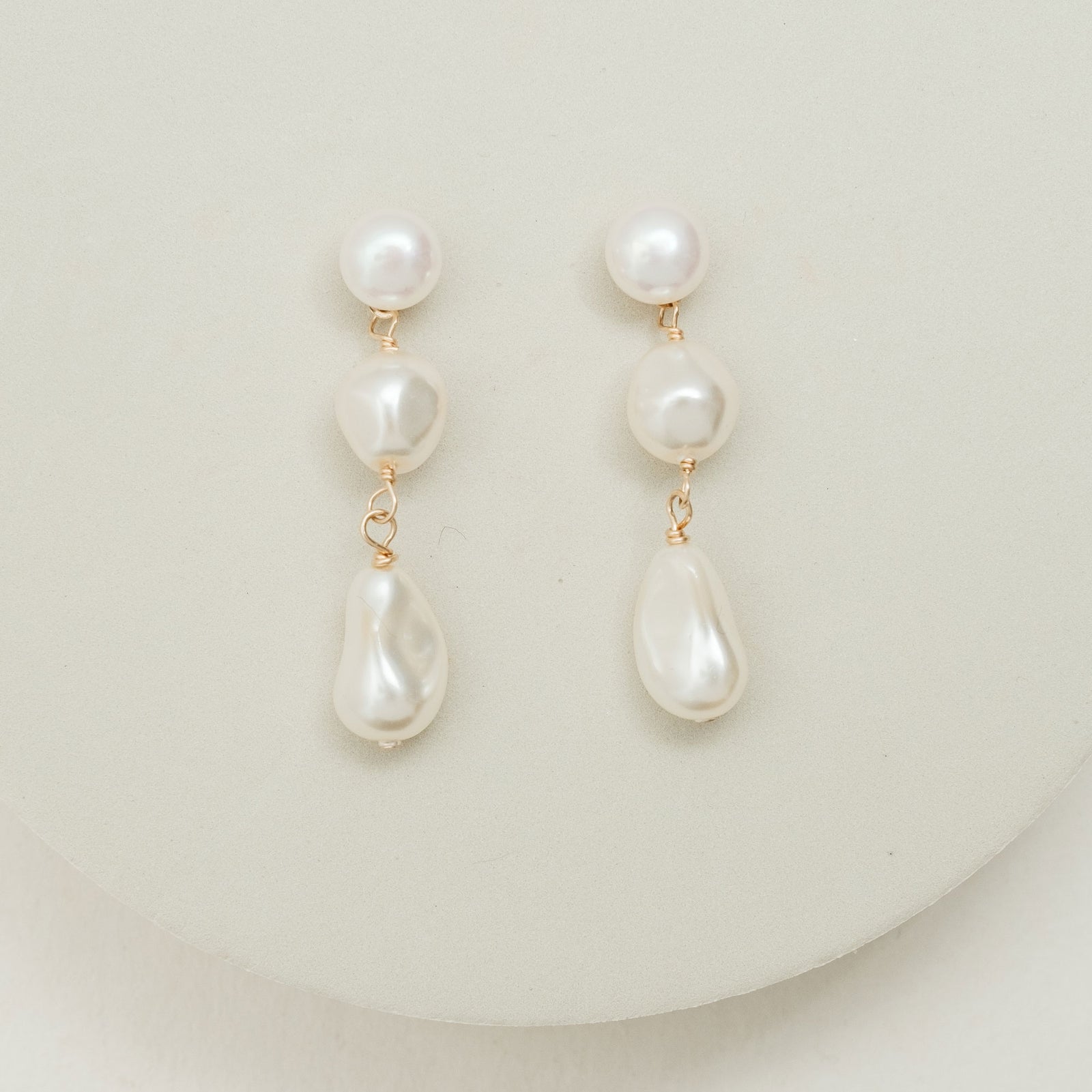 Triple baroque pearl short drop earrings Chez Bec – Liberty in Love
