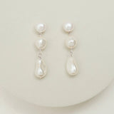 Triple baroque pearl short drop earrings (silver)