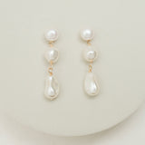 Triple baroque pearl short drop earrings (gold)