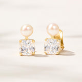 Tulum zirconia pearl clip-on earrings (gold)