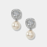 Under the Sea pavé pearl double drop earrings (silver)