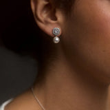 Under the Sea cushion halo pearl drop earrings (silver)