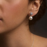Under the sea pavé pearl double drop earrings (gold)