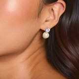 Veda large pearl and brilliant-cut crystal earrings (silver)