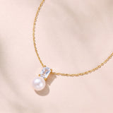 Vela zirconia and pearl pendant necklace (gold)