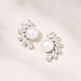 Vesper zirconia crescent and pearl earrings (silver)