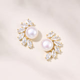 Vesper zirconia crescent and pearl earrings (gold)