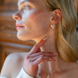 Vesper zirconia crescent and pearl earrings (gold)