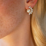 Vesper zirconia crescent and pearl earrings (gold)