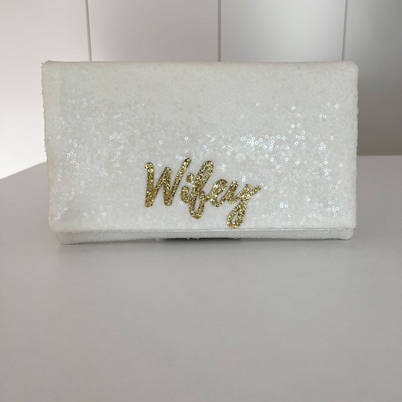 'Wifey' ivory sequin clutch - Liberty in Love