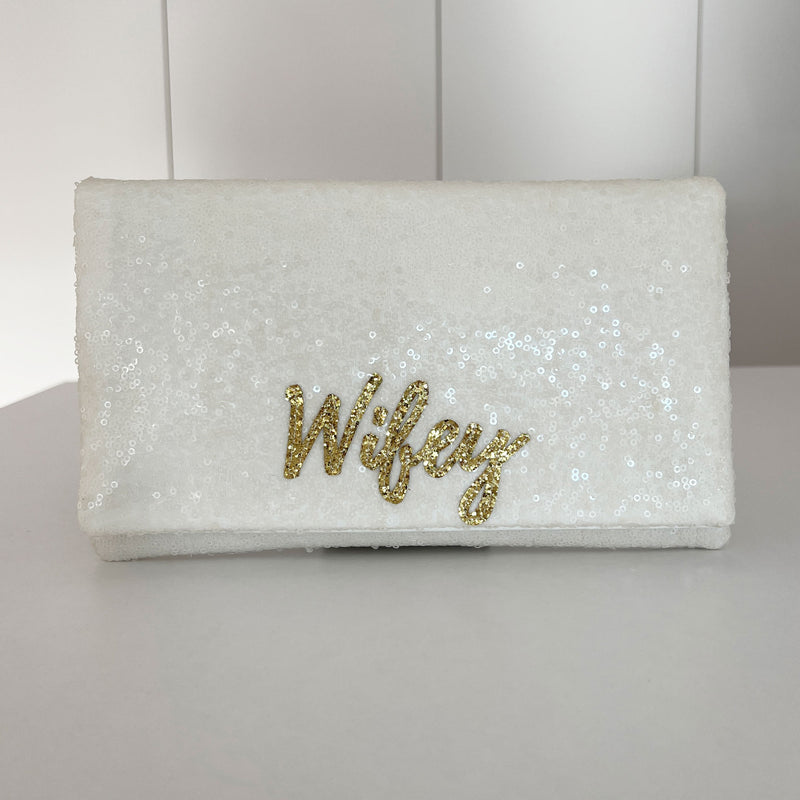 'Wifey' ivory sequin clutch - Liberty in Love