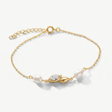 Woodstock pearl and marquise zirconia bracelet (gold)