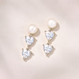 Zaya zirconia heart pearl drop earrings (silver)