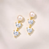 Zaya zirconia heart pearl drop earrings (gold)