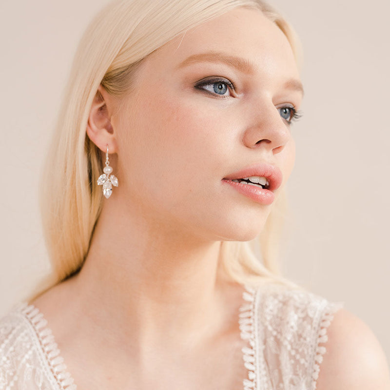 Downton diamante navette and pearl earrings and necklace set (silver) - Liberty in Love