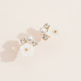 Floral Pearl & Crystal Stud Earrings – Elegant Gold & Mother of Pearl Jewelry: Gold / One / B4BE4096 - Liberty in Love