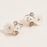 Floral Pearl & Crystal Stud Earrings – Elegant Gold & Mother of Pearl Jewelry: Gold / One / B4BE4096 - Liberty in Love