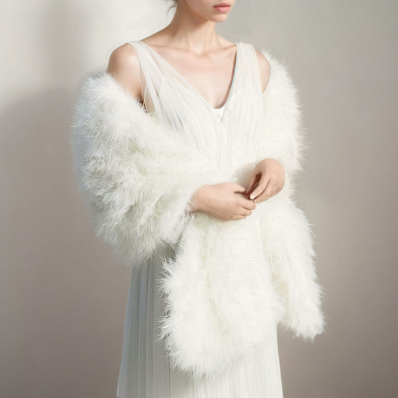 Ivory long feather bridal wrap (wide) - Liberty in Love