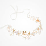 Lily blossom, pearl buds and leaves hair vine (gold)